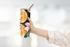 Orange with Leaves and Flowers Tumbler Wrap Sublimation Product Image 2