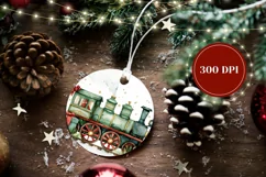 Christmas Ornament PNG, Watercolor Christmas Train Ornament Product Image 2