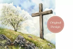 Wooden Cross Tumbler Wrap Design, Religious Sublimation PNG Product Image 2