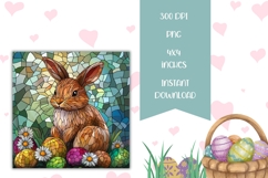 Stained Glass Easter Square Coasters, Easter Bunny PNG Product Image 2