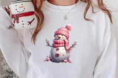 Pink Christmas Snowman Clipart, Christmas PNG Product Image 2