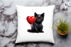 Cute Black Cat With Heart Balloon Clipart Sublimation PNG Product Image 3