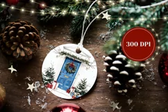 Watercolor Christmas Blue Door Ornament, Winter Sublimation Product Image 2