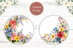 Watercolor Flowers Car Coasters, Wildflowers Sublimation PNG Product Image 2
