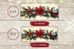 Christmas Holly Mug Wrap Design, Red Ribbon Mug PNG Product Image 2