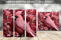 Pink 3D Cardinal Bird Flowers Tumbler Design Product Image 1