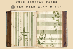 Apothecary junk journal page, Muted olive and cream striped Product Image 2