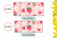 Cartoon Strawberry Mug Design, Pink Love Hearts Mug Wrap Product Image 2