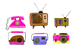 Retro 90s Vintage Electronics Clipart: Hand-Drawn Boombox Product Image 2
