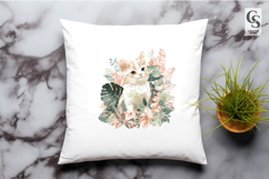 Cute Floral Cat Watercolor Clipart Sublimation PNG Product Image 3