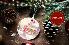 Christmas Round Ornament, Watercolor Snowman Ornament PNG Product Image 2