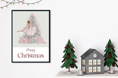 Pink Christmas Greeting Card, Watercolor Ballerina Card Product Image 2