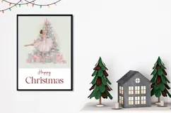 Pink Christmas Greeting Card, Watercolor Ballerina Card Product Image 2