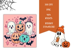 Doodle Halloween Pumpkins Square Coasters, Ghost Coasters Product Image 2
