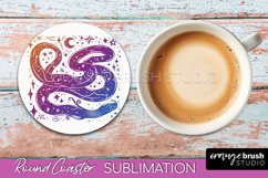 Celestial Coaster Sublimation, Boho Mystical Round Coaster Product Image 1