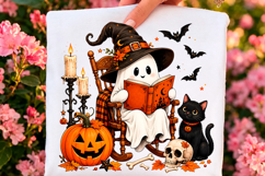 Witchy Ghost Reading Halloween PNG Product Image 1