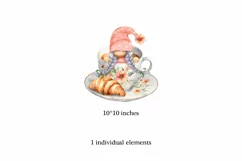 Watercolor gnome in a mug of tea with cookies, Gnome PNG Product Image 2