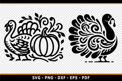 Turkey SVG, Outline Turkey Clipart, Thanksgiving SVG Designs Product Image 2