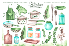 Kitchen utensils watercolor set. Cookbook. Country kitchen. Product Image 2