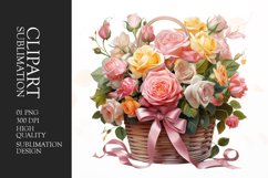 Watercolor beautiful roses basket clipart Product Image 1