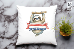 Watercolor Patriotic Sloth Clipart PNG Product Image 2