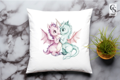 Cute Pastel Unicorn Dragon Duo Clipart Sublimation PNG Product Image 2