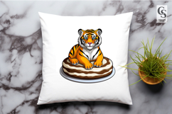 Cute Tiger Cub Sitting On Cake Clipart Sublimation PNG Product Image 2
