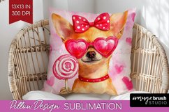 Chihuahua Valentine Pillow Sublimation Valentines Day Pillow Product Image 1