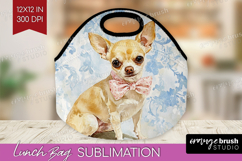 Chihuahua Dog Lunch Bag Blue Toile Lunch Bug PNG Sublimation Product Image 1