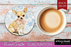 Chihuahua Dog Round Coaster Blue Toile Coaster PNG Product Image 1