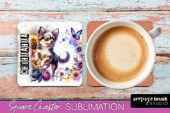 Dog Square Coaster - Dog Mom Floral Coaster Sublimation Product Image 1