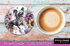 Chinese Crested Round Coaster Dog Sublimation Floral PNG Product Image 1