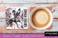 Dog Square Coaster - Dog Mom Floral Coaster Sublimation Product Image 1