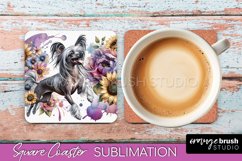 Chinese Crested Square Coaster Dog Sublimation Floral PNG Product Image 1