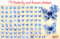Chinoiserie floral butterfly stickers bundle, flower bouquet Product Image 1