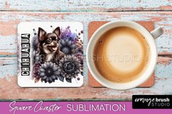 Dog Square Coaster - Dog Mom Floral Coaster Sublimation Product Image 1