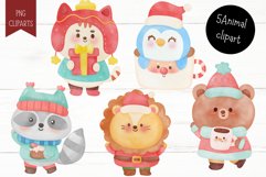 Christmas animal Christmas watercolor kawaii clipart holiday Product Image 2