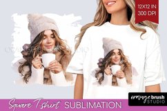 Christmas Girl Square Tshirt Background - Fashion Christmas Product Image 1