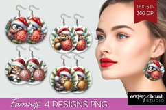 Christmas Animals Round Earrings - Cute Christmas PNG Product Image 1