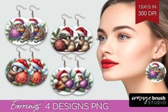 Christmas Animals Round Earrings - Cute Christmas PNG Product Image 1