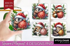Christmas Animals Magnet Sublimation - Cute Christmas Square Product Image 1