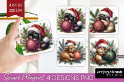 Christmas Animals Magnet Sublimation - Cute Christmas Square Product Image 1