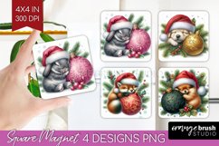 Christmas Animals Magnet Sublimation - Cute Christmas Square Product Image 1