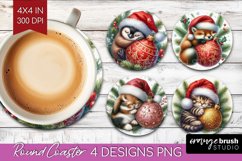 Christmas Animals Round Coaster - Cute Christmas Coaster PNG Product Image 1