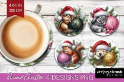 Christmas Animals Round Coaster - Cute Christmas Coaster PNG Product Image 1