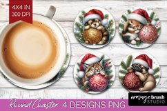 Christmas Animals Round Coaster - Cute Christmas Coaster PNG Product Image 1