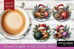 Christmas Animals Round Coaster - Cute Christmas Coaster PNG Product Image 1