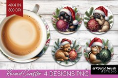 Christmas Animals Round Coaster - Cute Christmas Coaster PNG Product Image 1