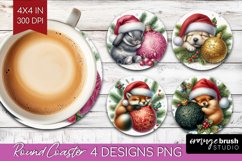 Christmas Animals Round Coaster - Cute Christmas Coaster PNG Product Image 1