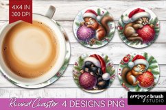 Christmas Animals Round Coaster - Cute Christmas Coaster PNG Product Image 1